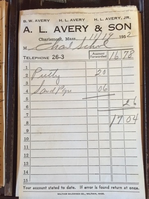 Avery's General Store Receipt for Charlemont School